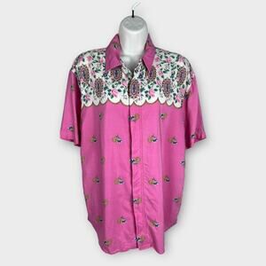Vintage Lizwear Pink Shirt Floral Print Button‎ Down Cottagecore Rodeo Large